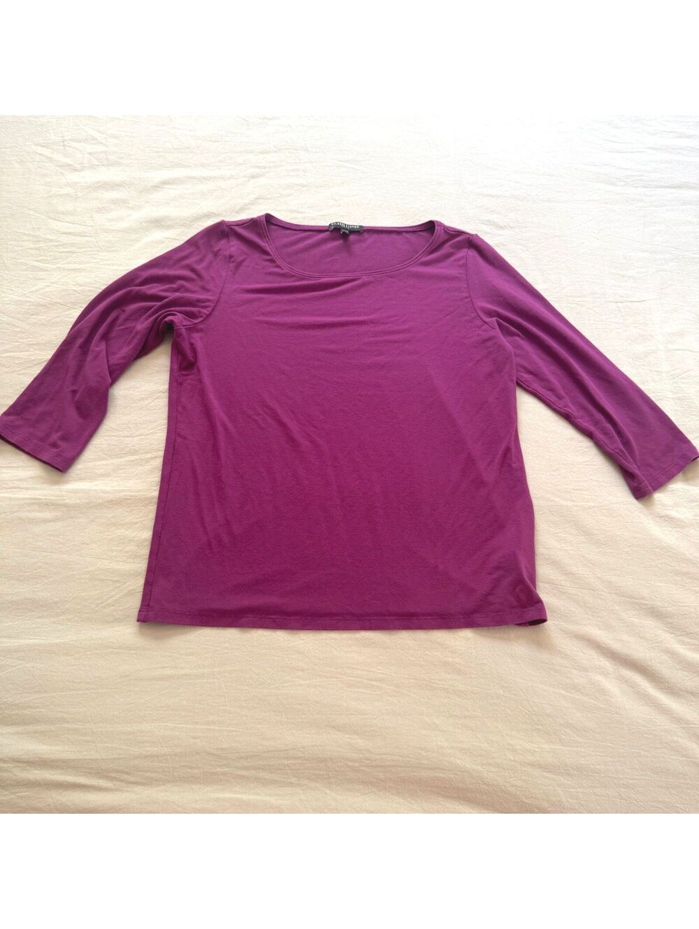 Eileen Fisher Petite Rayon Lycra Top Magenta Fuscia Size PM 3/4 Length Sleeve